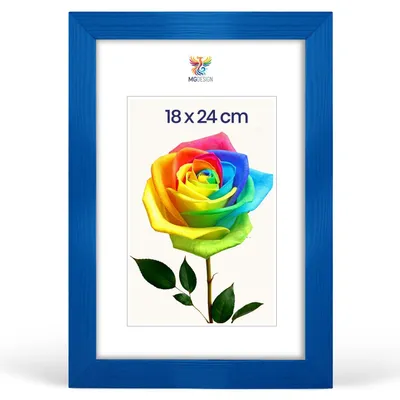 Produktbild von MG Design Bilderrahmen 18 x 24 cm - Fotorahmen mit Blau Holzrahmen (Echtholz) und bruchsicherem Acrylglas, Hoch & Quer zum Aufhängen, zum Aufstellen