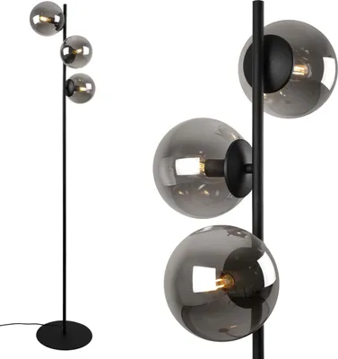 Produktbild von Stehlampe Siena schwarz 3-flammig mit graphitfarbenen Lampenschirmen