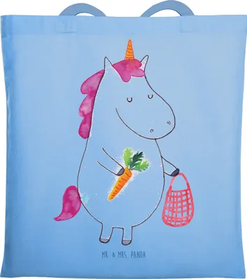 Produktbild von Mr. & Mrs. Panda Jutebeutel Einhorn Gemüse - Sky Blue - Geschenk, Unicorn, Wochenmarkt, Einhörner, Laptoptasche, Shopping Tasche, Tote Bag, Biomarkt, Beutel