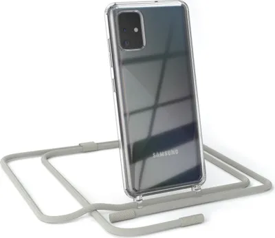 Produktbild von EAZY CASE Handykette für Samsung Galaxy A51, Clear Case aus Silikon, mit Umhängeband, abnehmbare Endstücke, Handyband in Beige