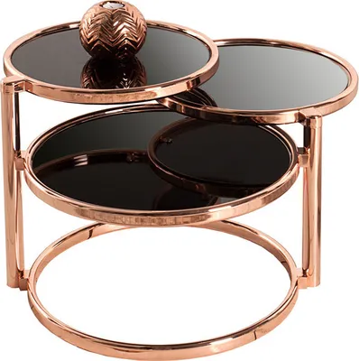 Produktbild von riess-ambiente Runder Couchtisch ART DECO III 155cm kupfer schwarz Glas Metall verchromt drei Ebenen Beistelltisch Tisch