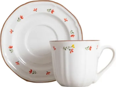 Produktbild von HOMLA GRETA Tasse mit Untertasse mit Blumen 0,2 l