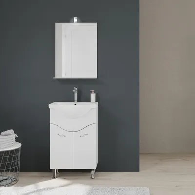 Immagine prodotto di Mobile bagno a terra 56,5 cm con lavabo e specchio bianco | Easy