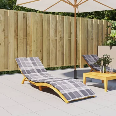 Image de The Living Store Coussin pour bain de soleil Gris à carreaux 200x60x3 cm Tissu Oxford