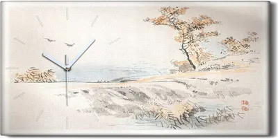 Produktbild von Wandbild Leinwand Bilder mit Uhr 60x30 Malerei Asiatische See Bäume Vogel Weg - weiße Hände