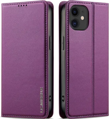 Obrázek produktu pro Magnetické flipové kožené pouzdro pro iPhone 11, s přihrádkou na karty a funkcí stojánku Fialová