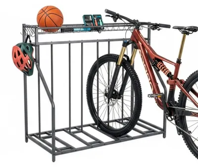 Immagine prodotto di Relaxdays Portabiciclette da terra, 4 biciclette, larghezza pneumatici regolabile, cestino e ganci, portabiciclette multiplo regolabile, antracite