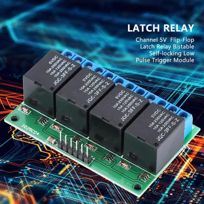 Imagen del producto de Módulo de relé bistable de 4 canales, 5V, con función de "flip-flop" y auto-bloqueo, activado por pulsos bajos