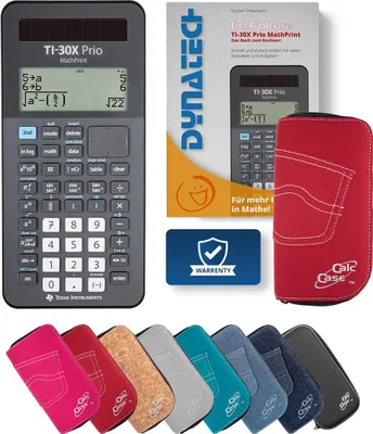Produktbild von TI-30X Prio MP Taschenrechner mit Schutztasche rot und Fachbuch