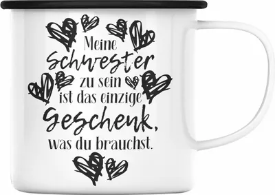 Produktbild von Trendation - Beste Schwester Emaille Tasse Spruch Geschenkidee Geburtstag Schwester von Schwester Bruder (Schwarz)