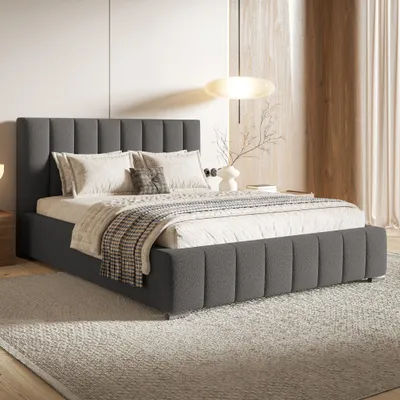 Produktbild von MOTIVENA Vigo Polsterbett 200x200 mit Bettkasten, Metall Lattenrost, Bett 200x200 Grau Boucle (Catch Me 25)