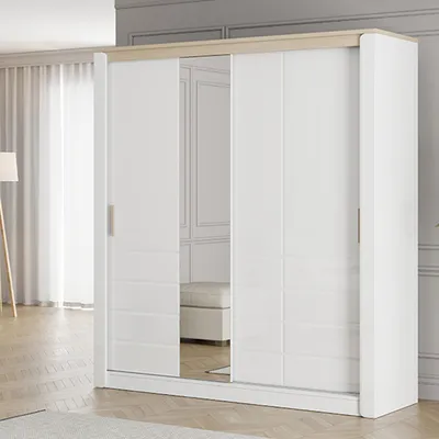 Produktbild von Lunenb - Kleiderschrank 2 Türen, 199x217h cm Mattweiß, 5 Regale