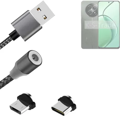 Produktbild von K-S-Trade Hochwertiges Magnet-Lade-kabel Sync-Kabel Daten-Kabel für Realme 12 5G mit USB-Typ-C-Anschluss und Micro-USB-Anschluss 2A bis zu 480mbps