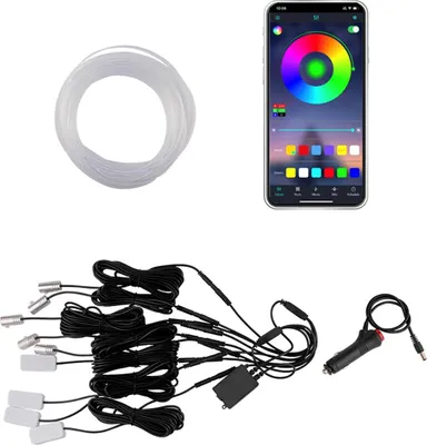 Produktbild von Auto LED Ambientelicht Fußraumbeleuchtung, RGB Innenbeleuchtung, Musik & App Steuerung, 6m Lichtfaser, einfach zu installieren Beleuchtung Innenraum