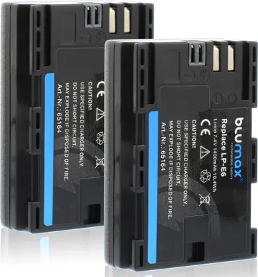 Produktbild von 2x Blumax Akku | für Canon LP-E6 Digitalkamera | Kapazität 1400mAh  |Spannung 7,4Volt | Video- und  Kamerazubehör