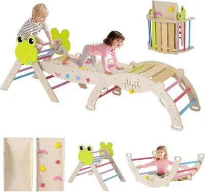 Imagen del producto de Estructura de escalada, set de 3 piezas, juguete de escalada plegable con arco de escalada, rampa, tobogán, triángulo de escalada Montessori con bloques, parque infantil interior para niños (verde, multicolor)