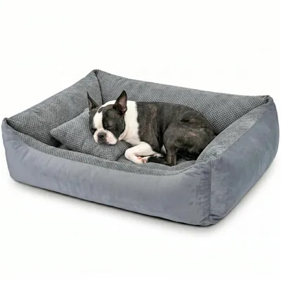 Produktbild von 4L Textil TEO Kuscheliges Hundebett mit Rand, komplett waschbar, für kleine Hunde und Katzen, 60x40 cm, Dunkelgrau
