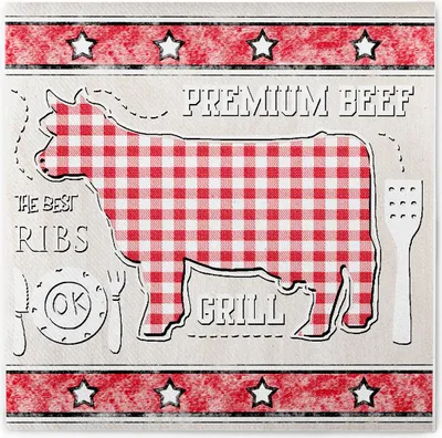 Produktbild von Sovie HOME Serviette BBQ-Grillfest in Rot-Beige aus Linclass® Airlaid 40 x 40 cm, 12 Stück