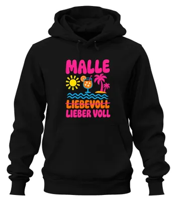 Obrázok produktu pre Malle Lieber Voll Mallorca, dovolenka s párty, alkohol, mikina s kapucňou, čierna, veľkosť S