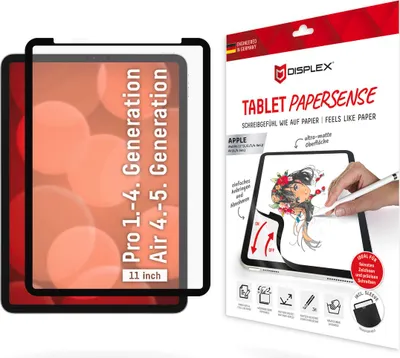 Produktbild von Displex TABLET PAPERSENSE für iPad Pro 11'' (1./2./3./4. Gen.)/Air (4./5. Gen.), wiederablösbare Schreibfolie und Zeichenfolie mit Paper Feeling, Papierähnliche Schutzfolie für den Bildschirm, 27,9 cm (11"), Matt, 5H, Polyethylenterephthalat, 1 Stück(e)