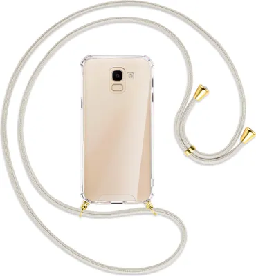 Produktbild von Handykette Backcover-Schutzhülle mit Band (Metall goldfarben) für Samsung Galaxy J6 2018 - broken white