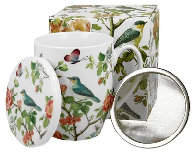 Produktbild von DUO | Teebecher mit Sieb - Becher - 350 ml - Vögel - Porzellan - Kaffeebecher - Geschenkbox