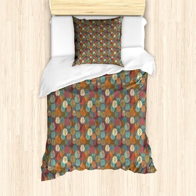 Produktbild von ABAKUHAUS Herbst Bettbezug Set für Einzelbetten, Kreative Natur, Komposition, Milbensicher Allergiker geeignet mit Kissenbezug, 135 cm x 200 cm - 80 x 80 cm, Mehrfarbig