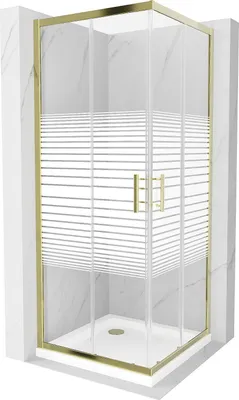 Image de Mexen Rio Paroi de douche carrée 80 x 80 cm, Stripes, Gold + Receveur de douche plat, White - 860-080-080-50-20-4010G