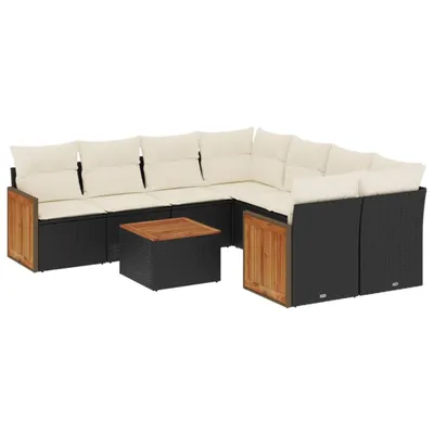 Produktbild von 9-tlg. Garten-Sofagarnitur mit Kissen Schwarz Poly Rattan