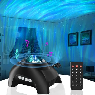 Produktbild von LED Nordlicht & Sternenhimmel Projektor,Bluetooth 5.0 Musikbox mit 14 Wasserwellen-Modi, 8 Beruhigenden Klängen & Fernbedienung, USB-C Polarlicht Nachtlicht