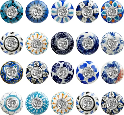 Produktbild von Belle Vous Verschiedene Möbelknöpfe Vintage aus Keramik (20er Pack) Inkl. Befestigungsmittel - Runde Möbelknöpfe Keramik Mix Set aus Bunten Schrank,