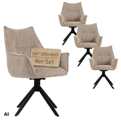 Produktbild von Esszimmerstuhl 4er Set Ginosa beige mit Armlehnen & drehbarem Sitz – gepolstert