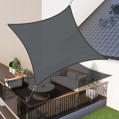 Produktbild von LOVE STORY Sonnensegel Wasserdicht Quadratisch 4x4m Segeltuch Sonnenschutz Windschutz PES mit 95% UV-Schutz für Balkon, Garten, Terrasse (Anthrazit)