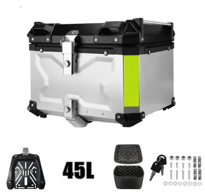 Zdjęcie produktu dla Kufer motocyklowy – tylny – 45 l – wodoodporny – uniwersalny – wytrzymałe tworzywo sztuczne – srebrny