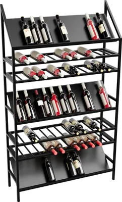 Produktbild von MetaloPro Weinregal Alsace – Schwarzes Metall-Flaschenregal Für 91 Weinflaschen, Robustes Design, Ideal Für Küche, Keller Oder Bar – 170x100x30cm