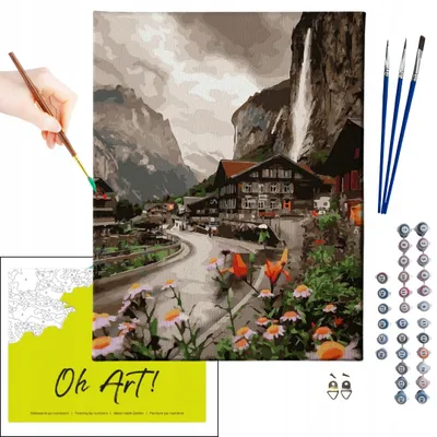 Produktbild von Oh Art! – Malen nach Zahlen Set Berge – 40x50cm, mit Holzrahmen und Pinseln DIY