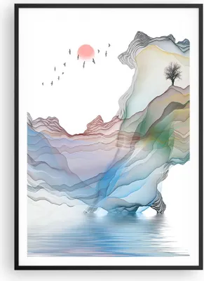 Produktbild von Gerahmtes Poster - Schwarzer Rahmen - Wellen Berge Fee - 70x100 cm - Wand Bild - Wanddeko - Wandbilder - Kunstposter - Wandposter - Bilderrahmen - Bilder - Kunstdruck - P2BPA70x100-4684
