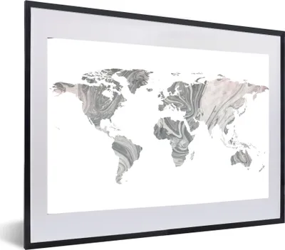 Produktbild von MuchoWow® MuchoWow® Gerahmtes Poster Weltkarte - Farbe - Grau 60x40 cm - Poster mit zchwarzem Bilderrahmen - Schlafzimmer - Plakat in Rahmen - Drucken