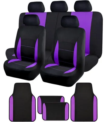 Productafbeelding van Universele autostoelhoes set, compleet met antislip vloermatten, paars