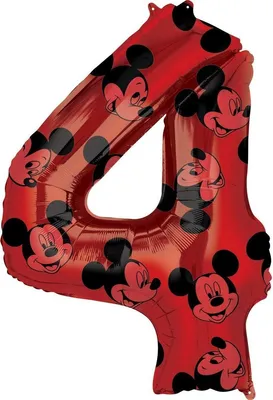 Obrázok produktu pre Fóliový balónik Mickey Mouse číslo 4 červený