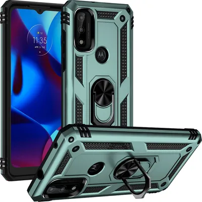 Image de Etui pour Motorola G Pure étui de protection militaire double couche avec support d'anneau et support vert