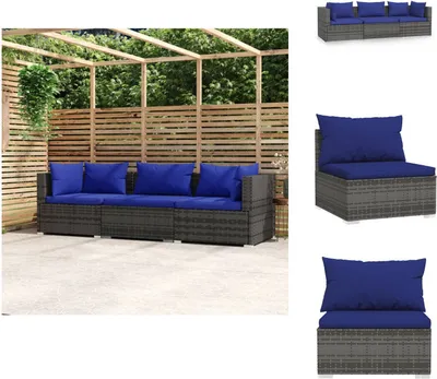 Produktbild von vidaXL 3-Sitzer-Sofa mit Kissen Grau Poly Rattan -  Gartenmöbel-Sets