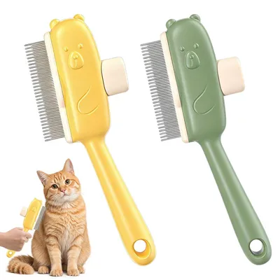 Fellbürste für Katzen, 2 Stück, selbstreinigend, mit Entriegelungsknopf