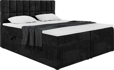 Produktbild von MEBLINI Boxspringbett mit Bettkasten - Gepolstert Doppelbett mit Matratze und Topper - Polsterbett mit Stauraum - Bett mit Kopfteil - Stauraumbett - LUKAS - 180x200 - H4/Schwarz Samt