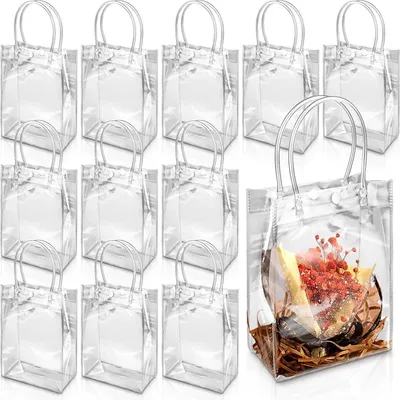 Immagine prodotto di 15 pezzi scatole regalo in plastica PVC trasparente con manico, scatole regalo, sacchetti di plastica riutilizzabili, piccole confezioni regalo, sacchetti, sacchetti di caramelle per Natale, bomboniere, matrimoni, compleanni
