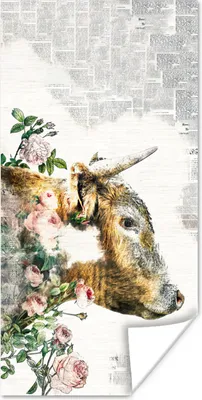 Produktbild von MuchoWow® Poster Schottischer Highlander - Farbe - Blumen 20x40 cm - Plakat - Foto