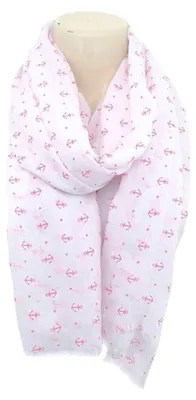 Productafbeelding van Sommer dames sjaal » Maritiem design » Lichte zomer sjaal, 180 x 70 cm » Sjaal met ankerprint » Zachte en dunne dames sjaal: Roze motief: Roze