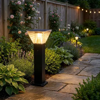 Produktbild von Premium Solar Säulen-Wegeleuchte 60cm aus Aluminium in Schwarz, 300lm, IP65 wasserfest, 360° Abstrahlung, 2 Lichtfarben & Leuchtmodi, Gartenleuchte