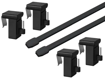 A product shot of curtain rods and their mounting hardware.