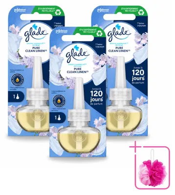 Immagine prodotto di 3 ricariche di olio profumato elettrico Glade - Fragranza Pure Clean Linen - Confezione risparmio - 3 pezzi